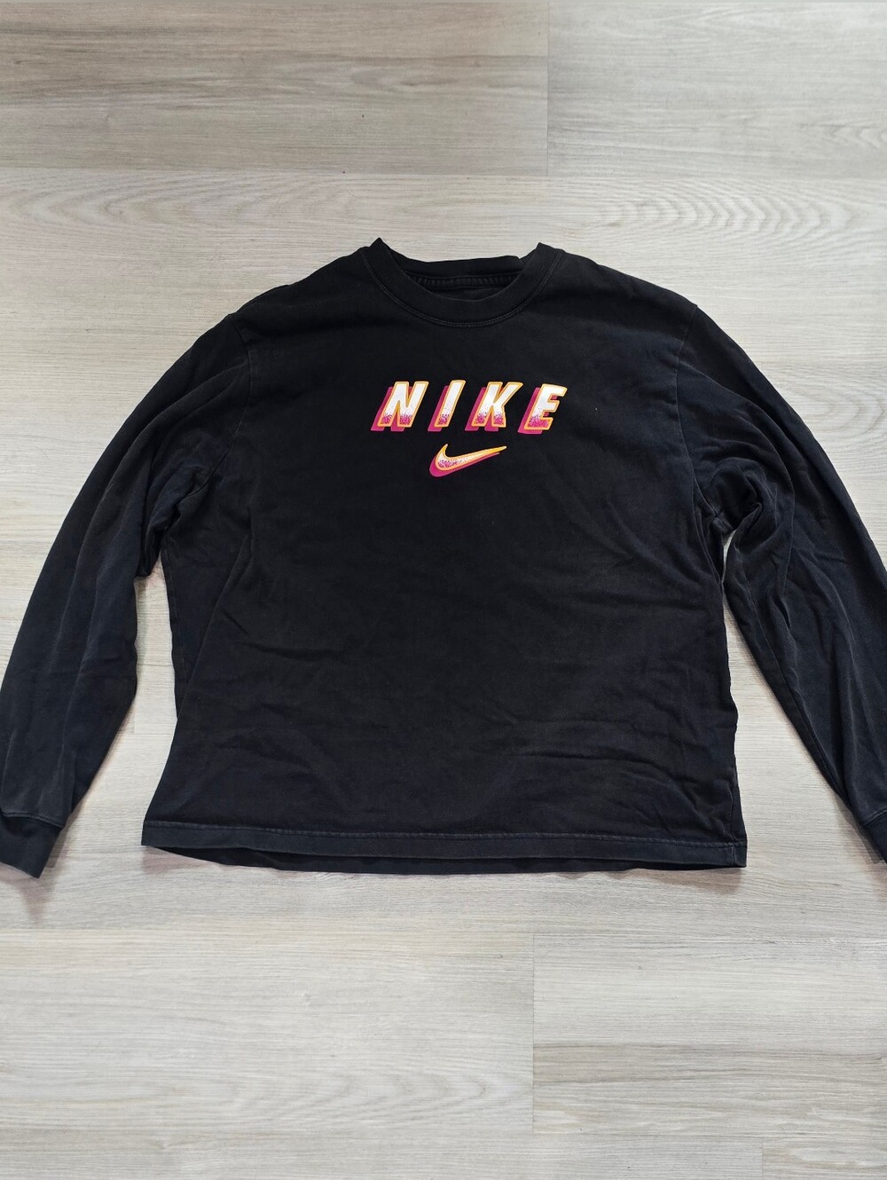 Nike Loose Fit Tee Black with Pink & Yellow Logo Size M